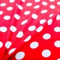 Preview: Clown Clownstoff Noteboom 17219-015 Viskose Punkte rot-weiß Punkteviskose Viscose mit Punktemuster Viskosestoff rot weiße Punkte roter Viskosestoff mit weißen Punkten weich-fließender Viskose nähen selber nähen Blusenstoff nähen macht glücklich