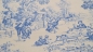 Preview: Toile de Jouy Pastorale französischer Landhausstil Dekostoff, Digitaldruck, naturgrundig blau Landhauss Stoff mit Landhausidyll, das Fest  bäuerliches Fest Stoff Porcellan, Porzellan Meissen