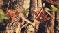 Preview: Dekostoff mit Waldmotiv Stoff Half-Panama Blätter Camouflage Stoff Wald