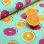 Preview: Dekostoff, Digitaldruck, Orangenstoff Stoff mit Orangen Blutorange Orangenscheiben  Früchtestoff Obststoff Stoff mit Orangenscheiben in Mint Digitaldruck