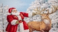 Preview: Weihnachtspanel Weihnachten Winterpanel Hirsch Santa mit Hirsch Weihnachtsmann Nikolaus mit Hirsch Tierweihnacht Santa Santa Claus Weihnachtsmann im Wald Gobeline Panel Gobeline Winterlandschaft Panel xmas Weihnacht Santa Santa Claus Nikolaus Weihnachtsma