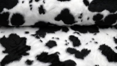 Kurzhaarfellimitat Plüsch Plüschstoff Kuh, Plüschkuhstoff weiß, schwarz, schwarz-weiß  Kunstfell Fellstoff Kunstfell Plüsch gefleckte Kuh schwarz und weiß