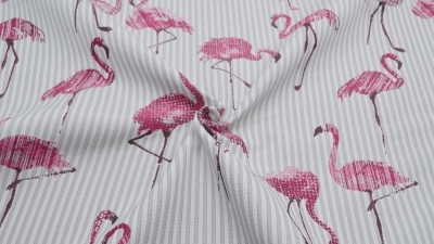 Jacquard Flamingo, Flamingostoff, Flamingos, mehrfarbig, gestreift, beige, bordeaux, Polyester-Jacquard, beige,Dekostoff, eidseitig verwendbar, gestreift