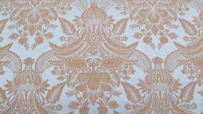 Jacquard, Polyester-Jacquard, idealer Stoff für Polsterungen - Vorhänge - Dekostoff - auch für mittelalterliche Kostüme - Gewandungen - altes Jacquardmuster mit Blumendesign - Rankendesign - Vorhangstoff mit Blumenmuster Stoff mit Ornamenten Barockstoff