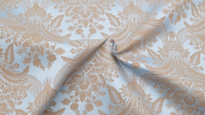 Jacquard, Polyester-Jacquard, idealer Stoff für Polsterungen - Vorhänge - Dekostoff - auch für mittelalterliche Kostüme - Gewandungen - altes Jacquardmuster mit Blumendesign - Rankendesign - Vorhangstoff mit Blumenmuster Stoff mit Ornamenten Barockstoff