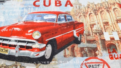 0934-Cuba Cuba Stoff mit Cuba Oldtimer Guntanamera Habana Cuba