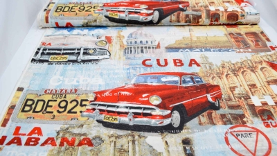 0934-Cuba Cuba Stoff mit Cuba Oldtimer Guntanamera Habana Cuba