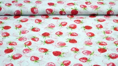 Stoff mit Erbeeren Obststoff Obst Baumwolle mit Erdbeeren Stoff Stoff mit Erdbeer erdbeerig leckere Erdbeeren für den Sommer