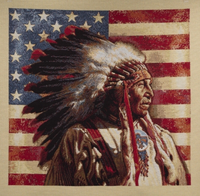 Jeronimo! Gobelin Panel mit Indianer Panel Stoff mit Indianer Motiv Dekostoff Geronimo  USA Gobelin USA Flagge USA Fahne Apachen Apachenhäuptling Indianerkissen Einkaufstasche mit Indianerhäuptling nähen
