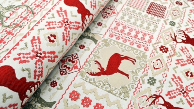 Lappi rot  Hirsch Hirschstoff im Landhaussti Hirsch rot Polsterstoff mit Hirschen Möbelbezugsstoff Hirsch Dekostoff Hirsche  Alpenstyle große Hirsche Landhausstil  Jacquard Stoff mit großen Hirschen Hirschstoff roter  Jacquard  beiger Jacquard