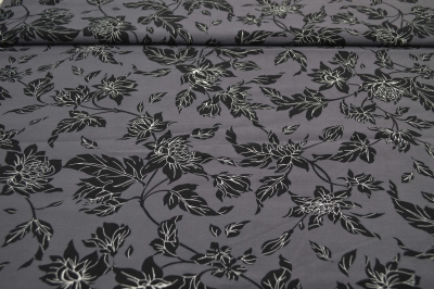 Bengaline Bengalin Viskose Viskosemix Hosenstretch Longstretch Bekleidungsstoff mit schwarzen Blumen Blumenstoff grauer Stoff Stretch mit Blumen nähen selber nähen