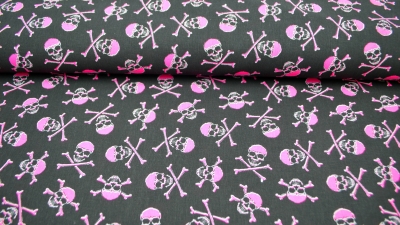 Pinker Totenkopf Totenkopfstoff pink Skulls in PINK grinsender Totenkopf Baumwollstoff mit Totenköpfen Viva Mexico Dia de Muertos