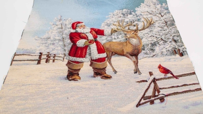 Weihnachtspanel Weihnachten Winterpanel Hirsch Santa mit Hirsch Weihnachtsmann Nikolaus mit Hirsch Tierweihnacht Santa Santa Claus Weihnachtsmann im Wald Gobeline Panel Gobeline Winterlandschaft Panel xmas Weihnacht Santa Santa Claus Nikolaus Weihnachtsma