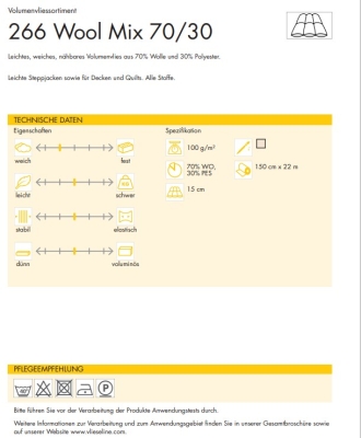 Vlieseline  266 Wool Mix Volumenvlies Einlage  266 Wool Mix Vliesline Freudenberg  Näheinlage  266 Wool Mix