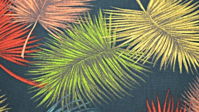 Zagora Dekostoff mit Blättern Fächerpalme Palmenblätter Sommerstoff für Tischdecken und Kissen, Stoff für Terrasse, Balkon, Gartenmöbel, Oasenstoff