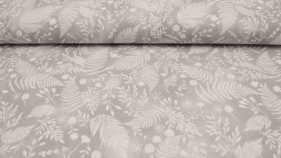 0658 - Farn Pastell Farn beige Stoff mit Farnblättern Baumwolle mit Farn und Blumen in Pastell Rosa