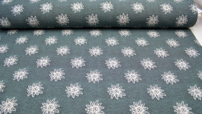 Landhausstil Edelweiß grün Stoff mit Edelweiss  Jacquard Jacquardstoff im Landhaus Hirschstoff Stoff mit Hirschen Landhausstoff mit Edelweiß Hirschen