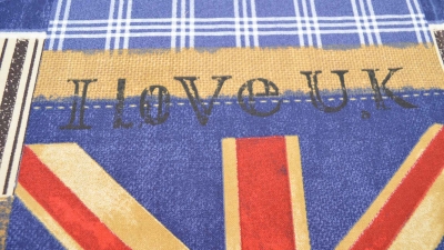 0915-STOF I love UK I love UK Großbritannien Dekostoff Union Jack Vintage Dekostoff mit Englandflagge - Stoff mit Union Jack - Flaggenstoff England  Kissenstoff Tischdeckenstoff Polsterstoff