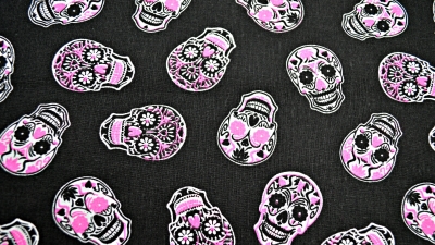 Mares Funny Skulls Fluor Pinker Totenkopf Totenkopfstoff pink Skulls in PINK grinsender Totenkopf Baumwollstoff mit Totenköpfen Viva Mexico Dia de Muertos