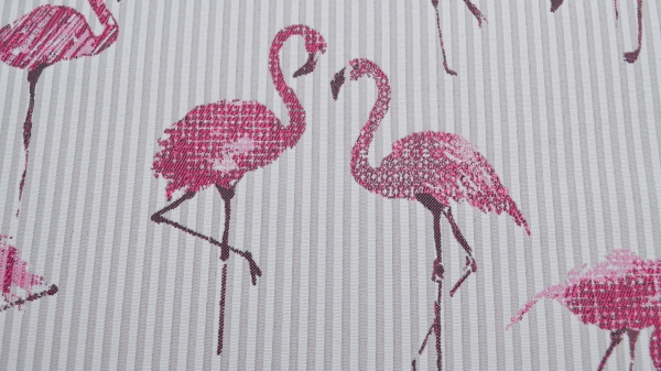 Jacquard Flamingo, Flamingostoff, Flamingos, mehrfarbig, gestreift, beige, bordeaux, Polyester-Jacquard, beige,Dekostoff, eidseitig verwendbar, gestreift