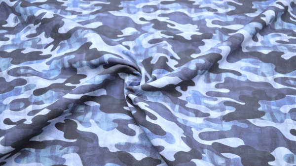 Stoff mit Camouflage blauer Camouflage Baumwolle mit Tarnmuster Jäger Jagt getarnt blaues Camouflage 0656 - Camoublau Indigo Design A 9044.150.601. W Mares