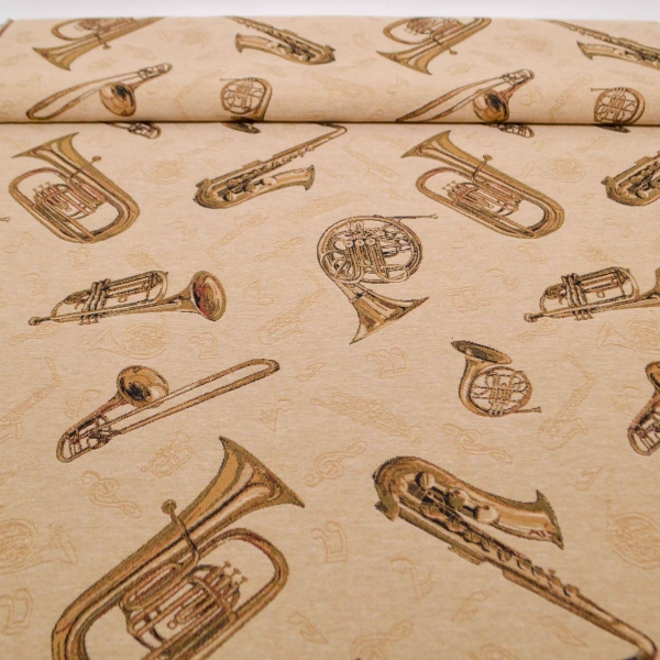 1615- Gobi Brass Gobelin Blasinstrumente Saxophon Trompete Tuba Blechinstrumente Gobelin Musik Gobelinstoff mit Musikinstrumente Gobelinkissen Trompete Saxophone Gobelin