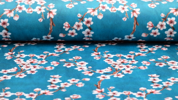 Japan japanische Kirschblüte Japanstoff Samtstoff Polstersamt mit Blüten Blütenstoff Möbelstoff mit Kirschblüten Kirschblüte Polsterstoff Samtstoff Möbelbezugsstoff
