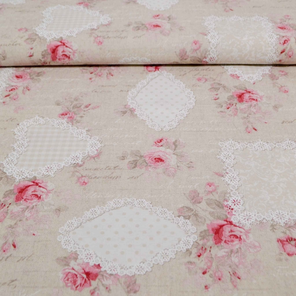 Rosen Rosa Leinenimitat Halbpanama Shabby Chic Rosen Shabby Chic Stil Rosenstoff nähen Rosen Shabby Chic