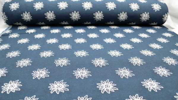 Landhausstil Edelweiß Stoff mit Edelweiss  Jacquard Jacquardstoff im Landhaus Hirschstoff Stoff mit Hirschen Landhausstoff mit Edelweiß Hirschen