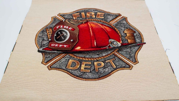 1141-Fire Dept. Panel Panel amerikanische Fire Dept. Feuerwehr Helm Feuerwehrhelm Löschhelm Fire Brigade Helm Logo Feuerwehr Kissen fire Feuer Feuerwehr löschen Gobelin Panel mit Feuerwehr Panel USA Stoff USA Fire Dept. Fire Department Feuerwehr