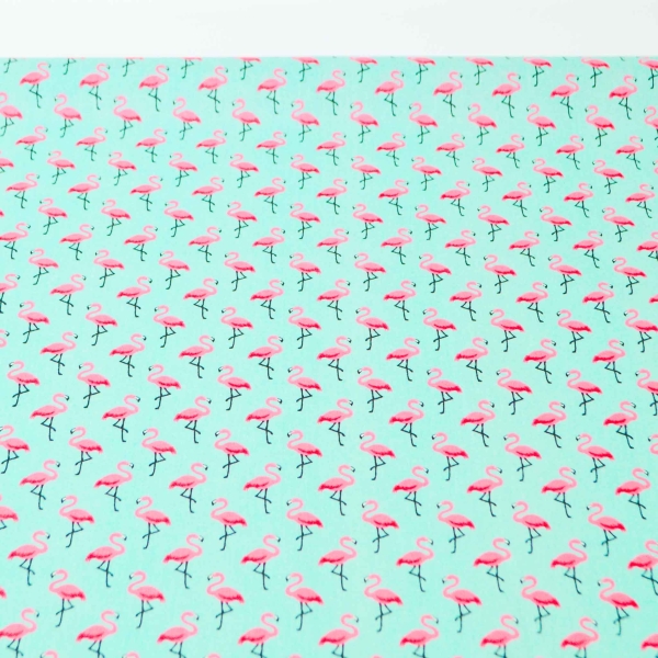 Flamingo Flamingos Flamingostoff türkis beschichtet Baumwollstoff türkis Baumwollstoff versiegelt beschichteter Baumwollstoff Flamingo Flamingos Flamingostoff