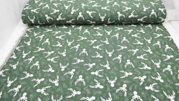 tannengrün Jacquard Hirsch Hirschstoff Landhausstil Landhaus  Hirsch grün Polsterstoff mit Hirschen Hirschgeweih  Möbelbezugsstoff Hirsch Dekostoff Hirsche  Alpenstyle Hirsche Landhausstyle  Jacquard Stoff Hirschprofil  Hirschstof grüner Jacquard