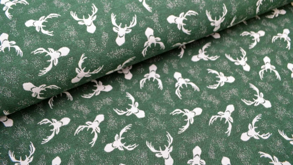 tannengrün Gobelin Gobeline Hirsch Hirschstoff Landhausstil Landhaus  Hirsch grün Polsterstoff mit Hirschen Hirschgeweih  Möbelbezugsstoff Hirsch Dekostoff Hirsche  Alpenstyle Hirsche Landhausstyle  Jacquard Stoff Hirschprofil  Hirschstof grüner Jacquard