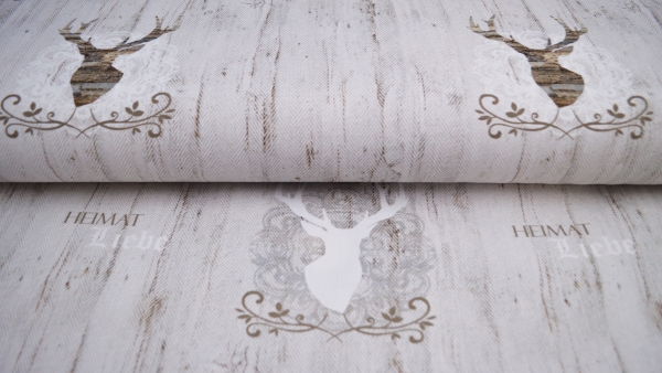 Heimatliebe Hirschstoff - Stoff mit Hirsch - Hirschgeweih shabby chic Hirschstoff Hirschsilhouette Alpenstil, Schwarzwaldstoff, Hirschstoff, Hirschgeweih, Stoff im Landhausstil, Landhausstoff, Dekostoff im Landhausstil, Holzbrett Fischgrätmuster Heimatlie