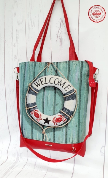 Welcome Rettungsring maritim Willkommen welcome Rettungsring  Gobelin Panel mit Rettungsring Strandtasche Strandtaschen   Panel Kissenpanel für den Strand für Kissen Panel mit Rettungsring Panel Gobelin nähen Stoff mit Welcome