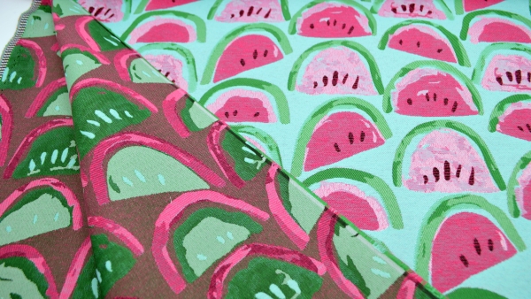 0874-JOY Melon Wassermelonen Stoff mit Melonen Melonenstoff  Wassermelonenjacquard Jacquard Jacquardstoff Wassermelone Melone melon  Stoff Jacquard Stoff für leichte Polsterungen Melone Jacquard Wassermelone beidseitig