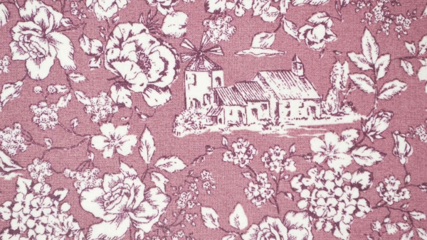 Toile de Jouy Rosen altrosa beschichtete Baumwolle Blumen Rosen altrosee beschichteter Stoff Rosen Blumen Französischer Landhaus  beschichteter Stoff mit Röschen Polyurethan  Beschichtung