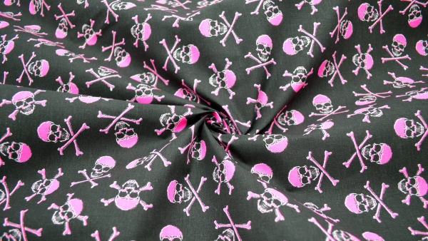 Pinker Totenkopf Totenkopfstoff pink Skulls in PINK grinsender Totenkopf Baumwollstoff mit Totenköpfen Viva Mexico Dia de Muertos