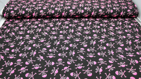 Pinker Totenkopf Totenkopfstoff pink Skulls in PINK grinsender Totenkopf Baumwollstoff mit Totenköpfen Viva Mexico Dia de Muertos