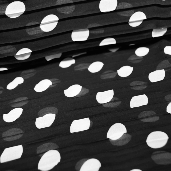Noteboom NONL 17174-069 Plissee Chiffon Schwarz Weiß Punkte Punkte Plissee   Polyester Polyester Chiffon Plissee schwarz weiß Punkte plissee Polyester Polyester Chiffon Blusenstoff Plissee Plisee