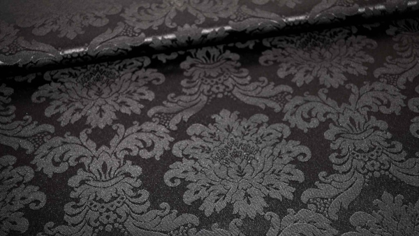 Rankenstoff in Schwarz mittelalterlicher Stoff mit Ranken und Ornamenten Stoff idealer Stoff für Polsterungen  Vorhänge Dekostoff auch für mittelalterliche Kostüme Gewandungen  altes Jacquardmuster mit Blumendesign Rankendesign Rankenmuster Stoff mit Orna