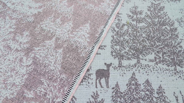 Jacquard, Polyester-Jacquard Stoff für Polsterungen Vorhänge Dekostoff Jacquard grau silber mit Wald Reh Hirsch  Bäumen  Vorhangstoff beidseitiger Vorhangstoff Jacquard