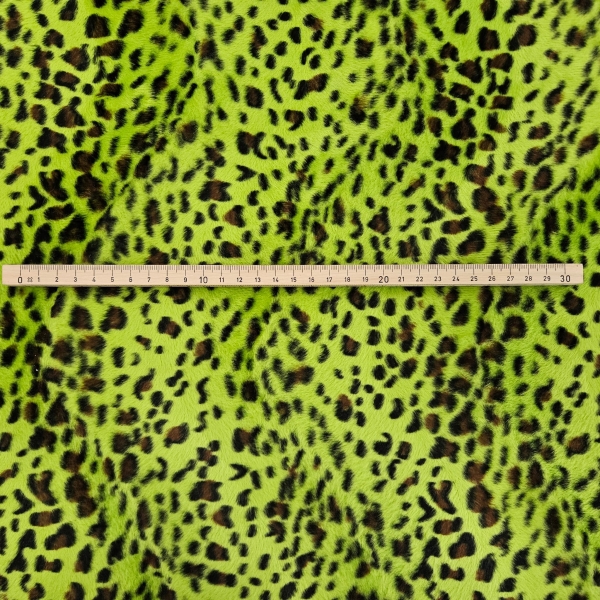 Fellimitat Leopard grün-braun-schwarz Velboa Leo apfelgrün