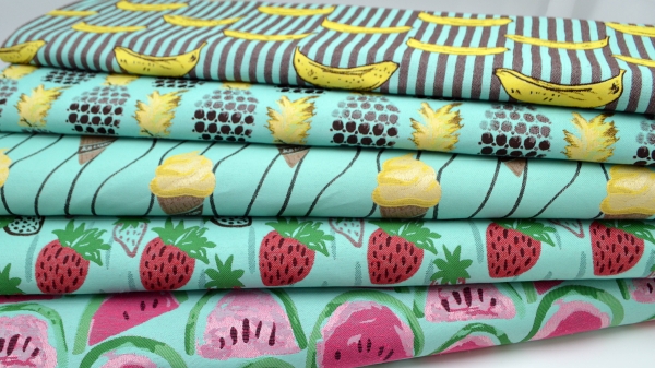 0871-JOY Banana Bananenstoff Stoff mit Banane  Jacquard Jacquardstoff Bananenstoff Banane gestreift Stoff Jacquard Stoff für leichte Polsterungen Melone Eistüte Erdbeere Anannas Bananen