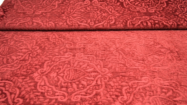 Chenille, Jacquard, Jacquardstoff, Chenillestoff,  dunkelrot Chenillegarn Möbelstoff, Möbelbezugsstoff, Möbelpolsterstoff, Sofastoff