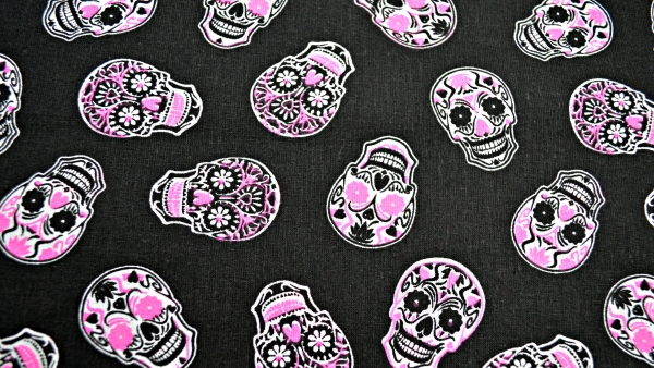 Mares Funny Skulls Fluor Pinker Totenkopf Totenkopfstoff pink Skulls in PINK grinsender Totenkopf Baumwollstoff mit Totenköpfen Viva Mexico Dia de Muertos