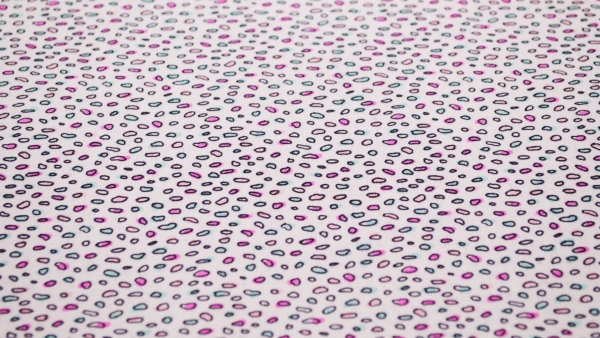 Pebbles Pebble Kieselsteinchen Stoff mit Kieselsteinen Baumwolle mit Punkten Tupfenstoff Kinderstoff mit Tupfen in pink, lila und weiß Sommerstoff Bekleidungsstoff Blusenstoff Bettwäsche