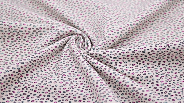 Pebbles Pebble Kieselsteinchen Stoff mit Kieselsteinen Baumwolle mit Punkten Tupfenstoff Kinderstoff mit Tupfen in pink, lila und weiß Sommerstoff Bekleidungsstoff Blusenstoff Bettwäsche