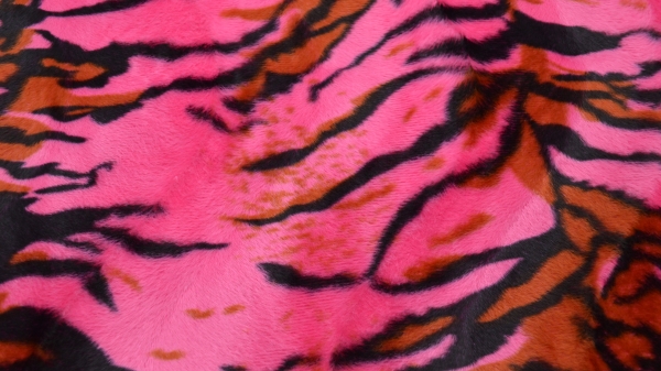 rosa  pinktes Fellimitat Tiger Tigerkunstfell Kunstfell Tigerstreifen Fellstoff mit Tigermuster gelb orange pink rot grün blau