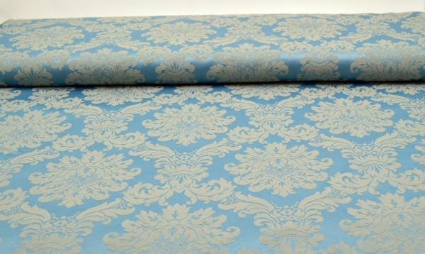 Stoff für Polsterungen - Vorhänge - Dekostoff - auch für mittelalterliche Kostüme - Gewandungen - altes Jacquardmuster mit Blumendesign - Rankendesign - Vorhangstoff mit Blumenmuster Stoff mit Ornamenten blau Barockstoff Polsterstoff hellblau Raso Impero